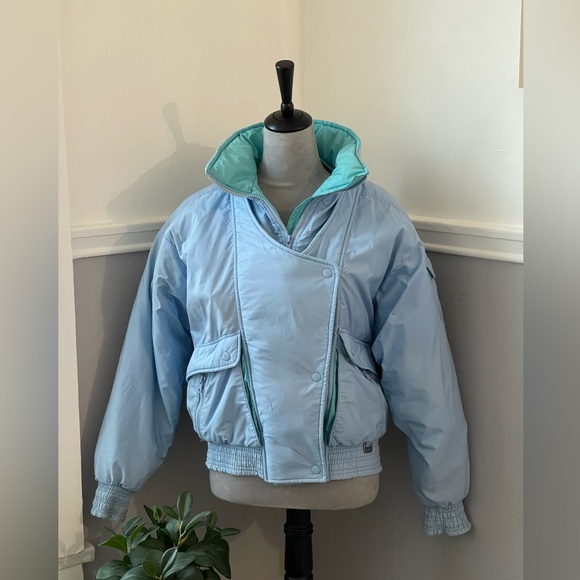 Vintage 80’s Forte Blue & Mint Puffer Bomber Jacket - Picture 3 of 16